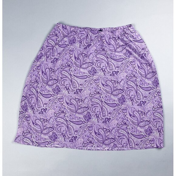 Y2K Slip Skirt | Vintage Purple Paisley Patterned Knee Length Floaty Skirt - Picture 6 of 6